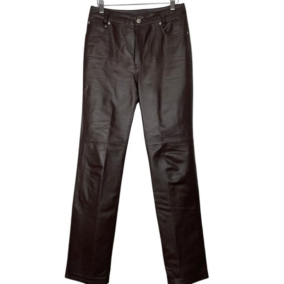 Jeanology Vintage 100% Genuine Leather Brown High Rise Straight Leg Pants Size:8 - Picture 1 of 13